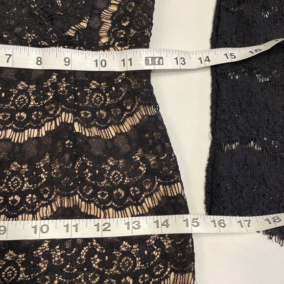 Francesca's Black Lace Mini Dress Size XS Long Sleeve Nude Lined Cocktail Party - Picture 16 of 16